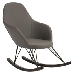 Orsina Light Grey Faux Leather Rocking Chair, Oak Veneer Runners & Lattice Base, Contemporary Accent Chair - thumbnail 4