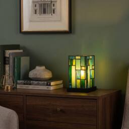Happy Homewares Designer Art Deco Tiffany Table Lamp in Coloured Stained Glass in Green - thumbnail 6