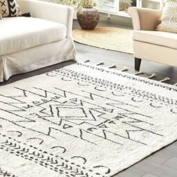Wyld and Coco Cotton Rug 160 x 230 cm Off-White and Black Geometric with Tassels in White - Size: 160 cm x 230 cm - thumbnail 1