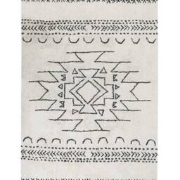 Wyld and Coco Cotton Rug 160 x 230 cm Off-White and Black Geometric with Tassels in White - Size: 160 cm x 230 cm - thumbnail 2