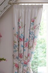 Dreams & Drapes 'Amelle' Floral Print Pair of Pencil Pleat Curtains With Tie-Backs in Blue - Size: 168 cm width x 183 cm drop - thumbnail 4