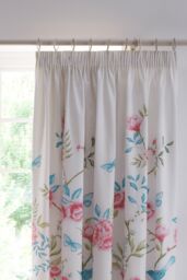 Dreams & Drapes 'Amelle' Floral Print Pair of Pencil Pleat Curtains With Tie-Backs in Blue - Size: 168 cm width x 183 cm drop - thumbnail 2