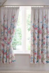 Dreams & Drapes 'Amelle' Floral Print Pair of Pencil Pleat Curtains With Tie-Backs in Blue - Size: 168 cm width x 183 cm drop - thumbnail 1