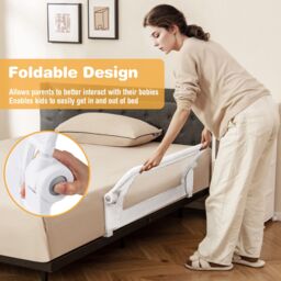 Costway Foldable Toddler Bed Rail Baby Safety Guard w/Removable Cover in White - thumbnail 9