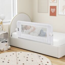 Costway Foldable Toddler Bed Rail Baby Safety Guard w/Removable Cover in White - thumbnail 3
