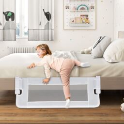 Costway Foldable Toddler Bed Rail Baby Safety Guard w/Removable Cover in White - thumbnail 5