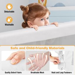 Costway Foldable Toddler Bed Rail Baby Safety Guard w/Removable Cover in White - thumbnail 8