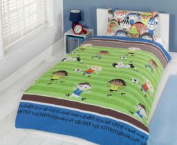 Rapport Home Football Friends Duvet Cover Set with Pillowcase in Green - Size: Double - thumbnail 1
