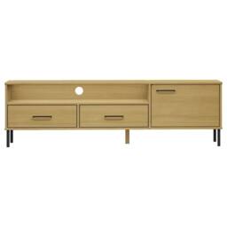 Berkfield Home TV Cabinet with Metal Legs Brown Solid Wood Pine OSLO - thumbnail 4