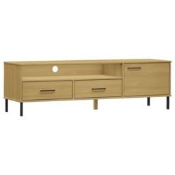 Berkfield Home TV Cabinet with Metal Legs Brown Solid Wood Pine OSLO - thumbnail 2