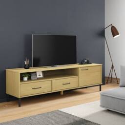 Berkfield Home TV Cabinet with Metal Legs Brown Solid Wood Pine OSLO - thumbnail 1