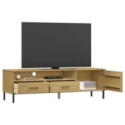 Berkfield Home TV Cabinet with Metal Legs Brown Solid Wood Pine OSLO - thumbnail 3