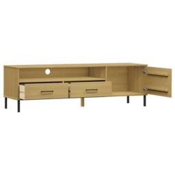 Berkfield Home TV Cabinet with Metal Legs Brown Solid Wood Pine OSLO - thumbnail 5