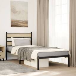 Berkfield Home Metal Bed Frame without Mattress Sonoma Oak 107x203 cm in Brown - thumbnail 1