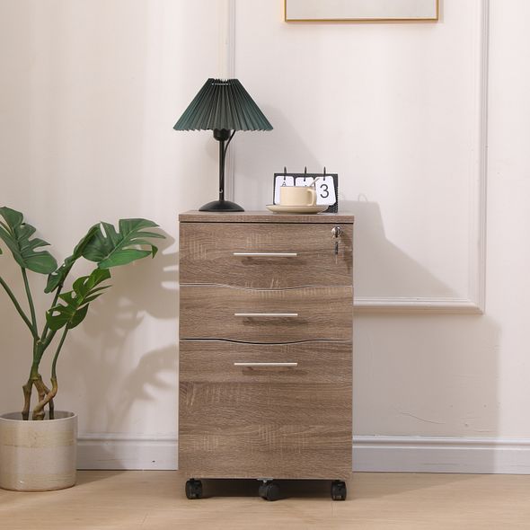 Moderna Wooden Pedestal Filing Cabinet Lockable 3 Drawers Sonoma Oak in Brown - image 1