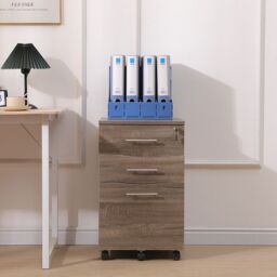 Moderna Wooden Pedestal Filing Cabinet Lockable 3 Drawers Sonoma Oak in Brown - thumbnail 3