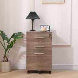 Moderna Wooden Pedestal Filing Cabinet Lockable 3 Drawers Sonoma Oak in Brown