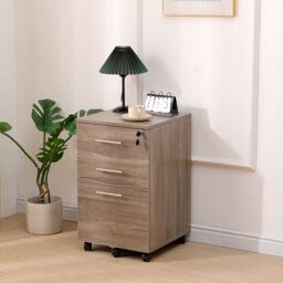 Moderna Wooden Pedestal Filing Cabinet Lockable 3 Drawers Sonoma Oak in Brown - thumbnail 2