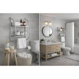 Nordara 2-Tier Chrome Bathroom Shelf & Towel Rail in Silver - Size: 50 cm x 80 cm - thumbnail 2