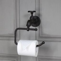 Melody Maison Rustic Metal Tap Toilet Roll Holder 19cm X 21cm in Dark Brown - Size: 19 cm X 21 cm - thumbnail 2