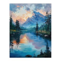 "Artery8 Lake District Helvellyn Sunset Oil Painting Calm Wall Art Print in Blue - Size: W18"" x H24""" - thumbnail 1
