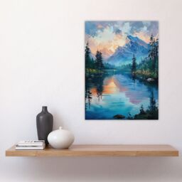 "Artery8 Lake District Helvellyn Sunset Oil Painting Calm Wall Art Print in Blue - Size: W18"" x H24""" - thumbnail 4