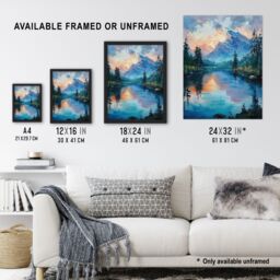 "Artery8 Lake District Helvellyn Sunset Oil Painting Calm Wall Art Print in Blue - Size: W18"" x H24""" - thumbnail 3