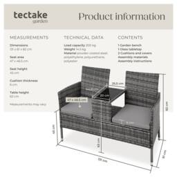 tectake Garden Bench Narbonne in Light Grey - Size: 2 Seater - thumbnail 6