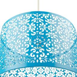 Happy Homewares Marrakech Designed Metal Pendant Light Shade with Floral Decoration in Teal - Size: 12 inches - thumbnail 4