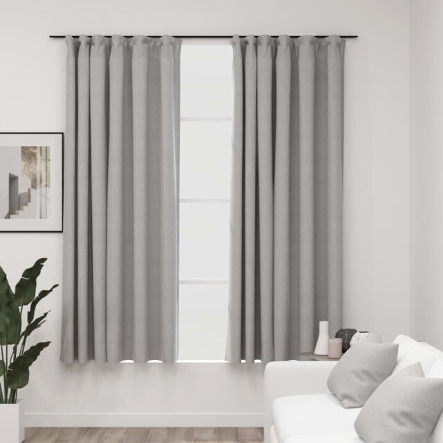 Berkfield Home Linen-Look Blackout Curtains with Hooks 2 pcs Grey 140x175 cm - image 1