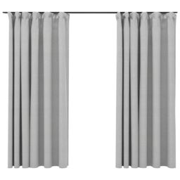 Berkfield Home Linen-Look Blackout Curtains with Hooks 2 pcs Grey 140x175 cm - thumbnail 2