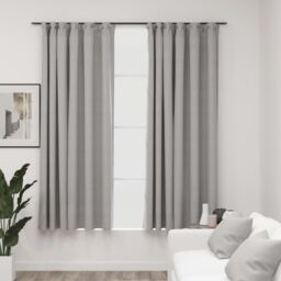Berkfield Home Linen-Look Blackout Curtains with Hooks 2 pcs Grey 140x175 cm - thumbnail 1