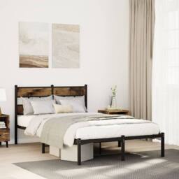 Berkfield Home Metal Bed Frame without Mattress Smoked Oak 120x190 cm Small Double in Brown - thumbnail 2