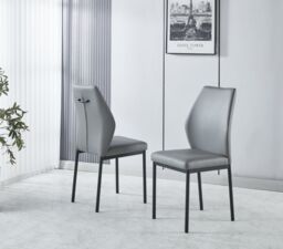 Modernique Set of 4 Dining Chairs in Faux Leather & Metal Frame in Grey - thumbnail 2