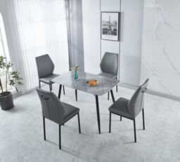 Modernique Set of 4 Dining Chairs in Faux Leather & Metal Frame in Grey - thumbnail 3