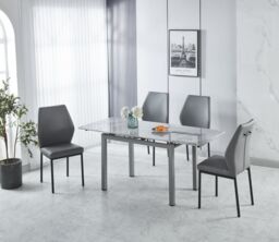 Modernique Set of 4 Dining Chairs in Faux Leather & Metal Frame in Grey - thumbnail 4