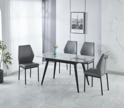 Modernique Set of 4 Dining Chairs in Faux Leather & Metal Frame in Grey - thumbnail 5