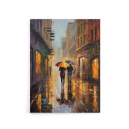 "Artery8 Couple With Umbrellas Rainy Cityscape Canvas Wall Art Print - Size: W18"" x H24""" - thumbnail 1