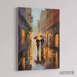 "Artery8 Couple With Umbrellas Rainy Cityscape Canvas Wall Art Print - Size: W18"" x H24""" - thumbnail 2