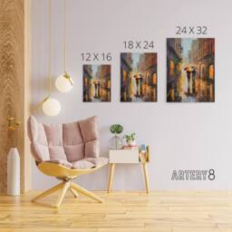 "Artery8 Couple With Umbrellas Rainy Cityscape Canvas Wall Art Print - Size: W18"" x H24""" - thumbnail 4