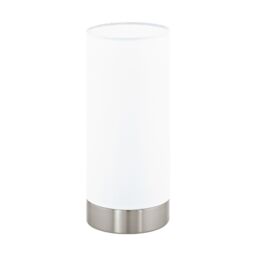 Loops Table Lamp Colour Satin Nickel Shade Round White Satin Glass Bulb E27 1x60W in Metallics