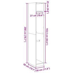 Berkfield Home Black Oak Wardrobe 30x50x200 cm Made from Engineered Wood - Size: 30 x 50 x 200 cm - thumbnail 9