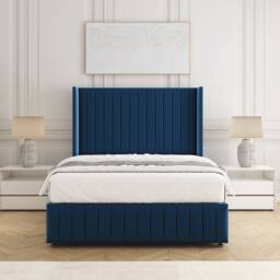 "BSSPOKE Luna Plush Velvet Divan Bed 54""Headboard 2Drawers Footend & Mattress in Blue - Size: King" - thumbnail 2