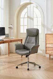 Living and Home Adjustable High Back PU Office Chair with Armrests in Grey