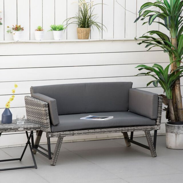 OUTSUNNY 2 in 1Rattan Folding Chaise Lounger w/ Cushion for Garden in Grey - image 1