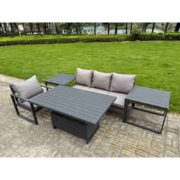 Fimous Aluminum 5 Piece Lounge Seating Set with Lifting Table & 2 Side Tables in Dark Grey - thumbnail 1