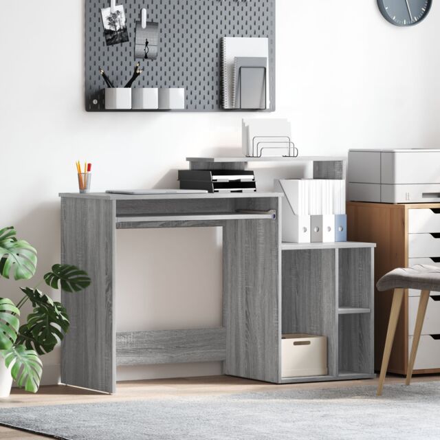 Berkfield Home Desk with Storage Grey Sonoma 120.5x44x88.5 cm Engineered Wood - image 1