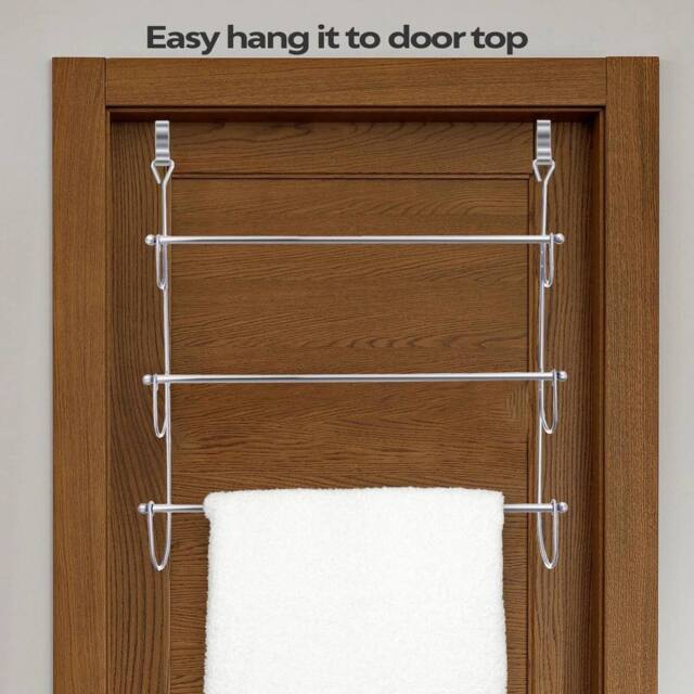 EONLION 3-Tier Over Door Towel Rail Holder Chrome in Silver - image 1