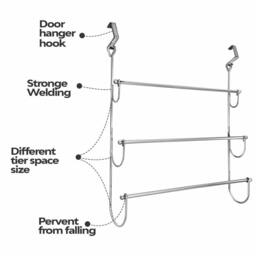 EONLION 3-Tier Over Door Towel Rail Holder Chrome in Silver - thumbnail 3