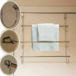 EONLION 3-Tier Over Door Towel Rail Holder Chrome in Silver - thumbnail 5